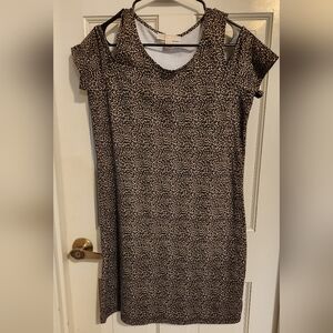Michael Kors Leopard Cold-Shoulder Mini Dress, Size M